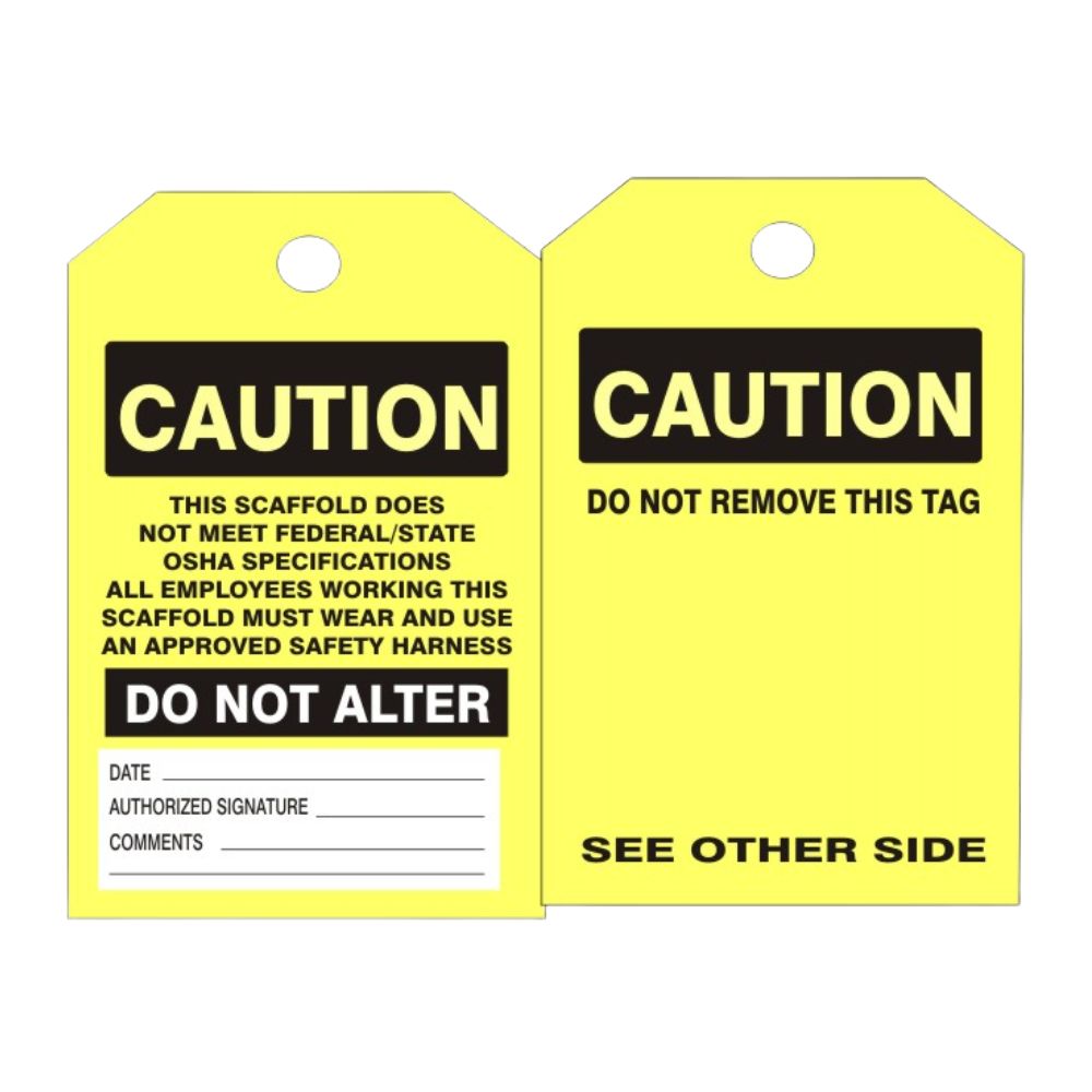 Caution Scaffold Tag, Color: Rigid Vinyl, Size: 6"X3"