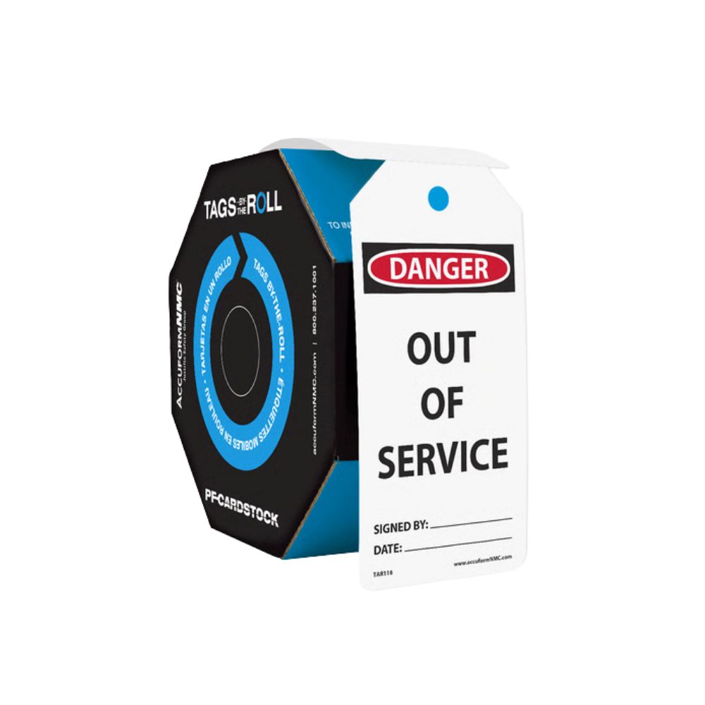 Tags-by-the-Roll Danger Out of Service Tag, Color: White, Size: 100