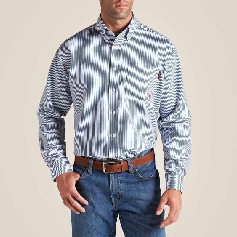 Ariat Men's FR Bold Blue Basic Work Shirt-DNR, Size: 3XL, Style: Button-Up