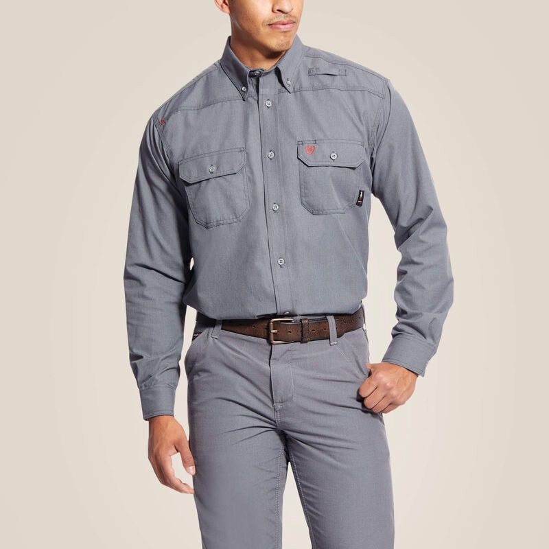 Ariat Men's FR FeatherLight Work Shirt, Color: Gunmetal, Size: 4XL, Style: Button-Up