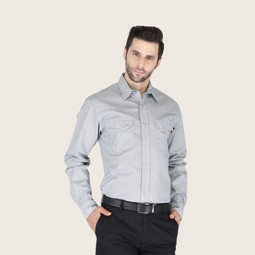 Forge Men's FR MFRPLD-220 Iron Grey Printed Shirt, Size: S, Style: Snap