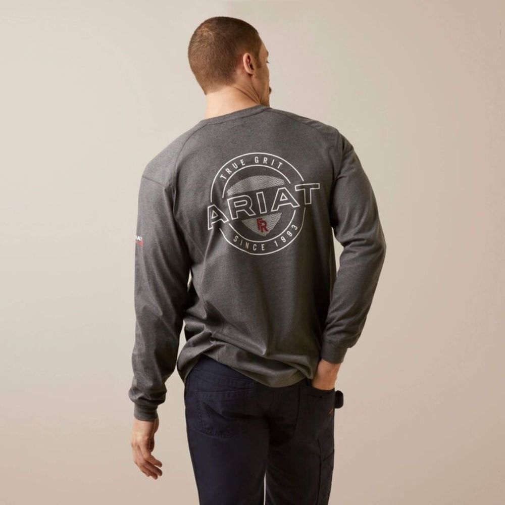 Ariat Men's FR Air True Grit Shirt-DC, Color: Charcoal Heather, Size: S, Style: Graphic