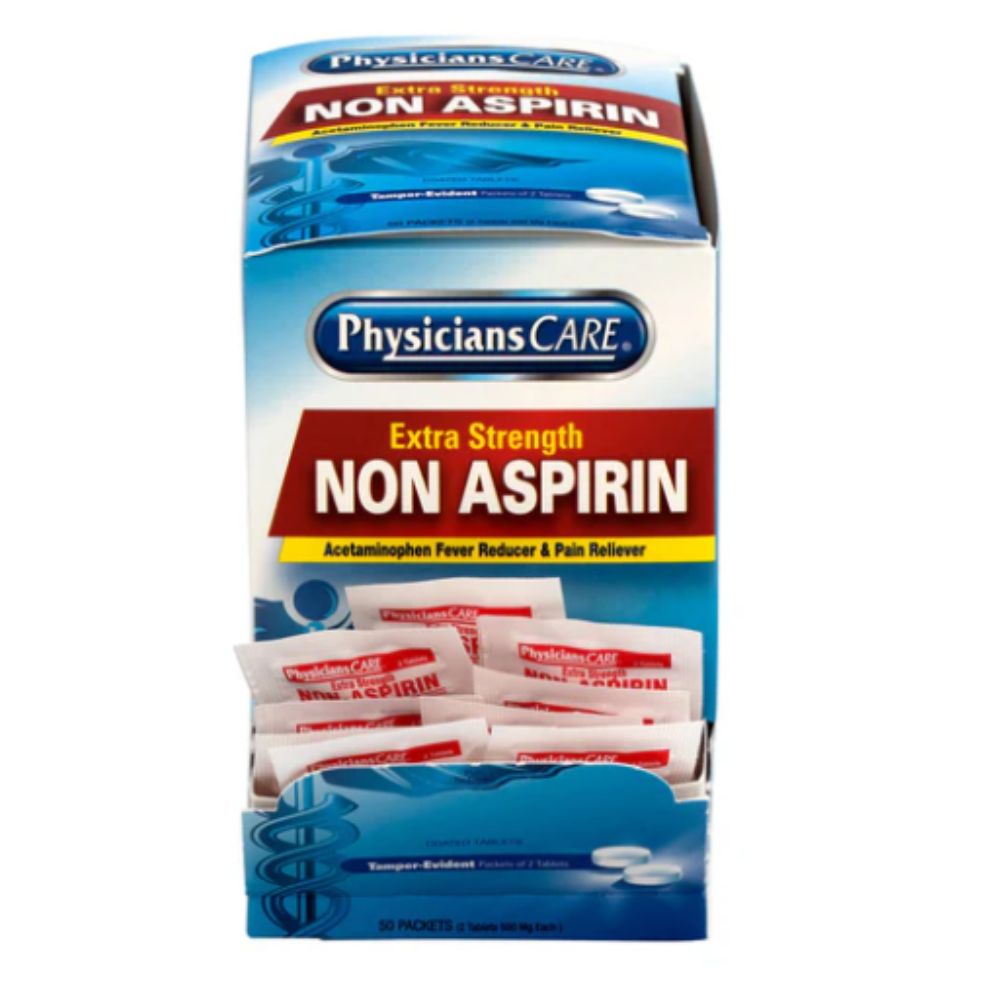 Physicians Care Extra-Strength Non-Aspirin Tablets, 100 Count, 500mg, Size: 50 packet of Two Tablets