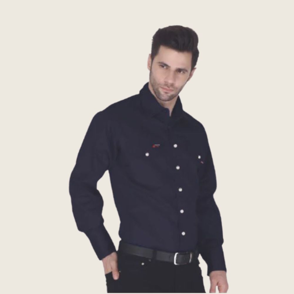 Forge Men's FR Solid Work Shirt Navy, Color: Navy, Size: 5XL, Style: Snap