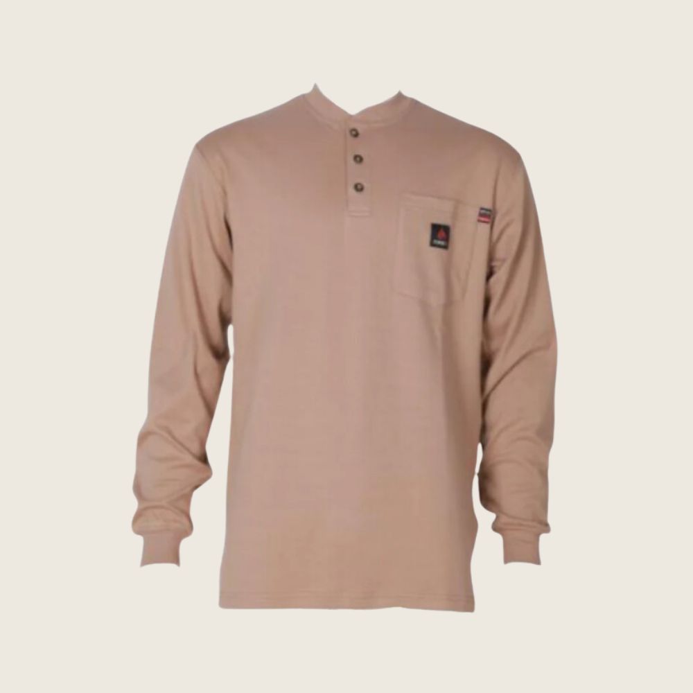 Forge Men's FR Henley Shirt Khaki, Color: Khaki, Size: S, Style: Henley