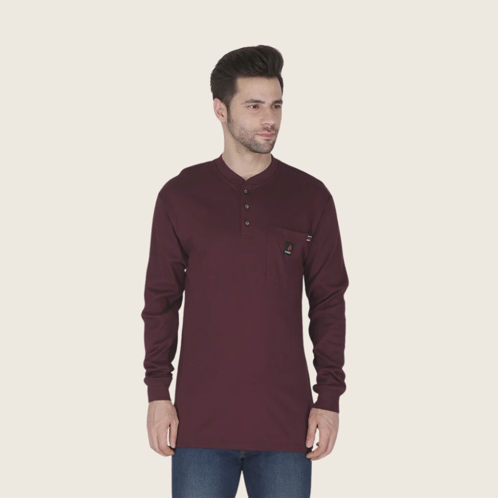 Forge Men's FR Henley Shirt Burgundy, Color: Burgundy, Size: S, Style: Henley