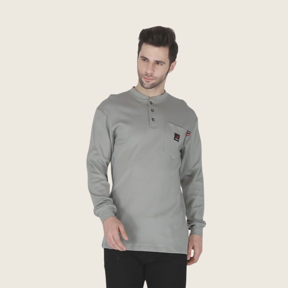 Forge Men's FR Henley Shirt Grey, Color: Grey, Size: S, Style: Henley