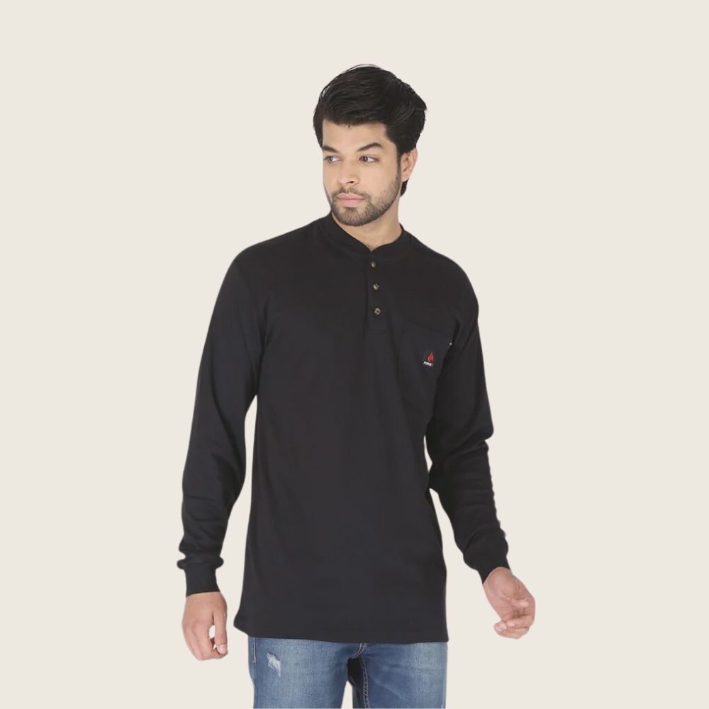 Forge Men's FR Henley Shirt Black, Color: Black, Size: S, Style: Henley