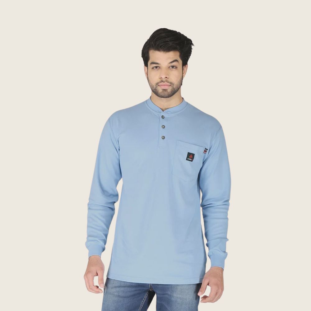 Forge Men's FR Henley Shirt Light Blue, Color: Light Blue, Size: S, Style: Henley