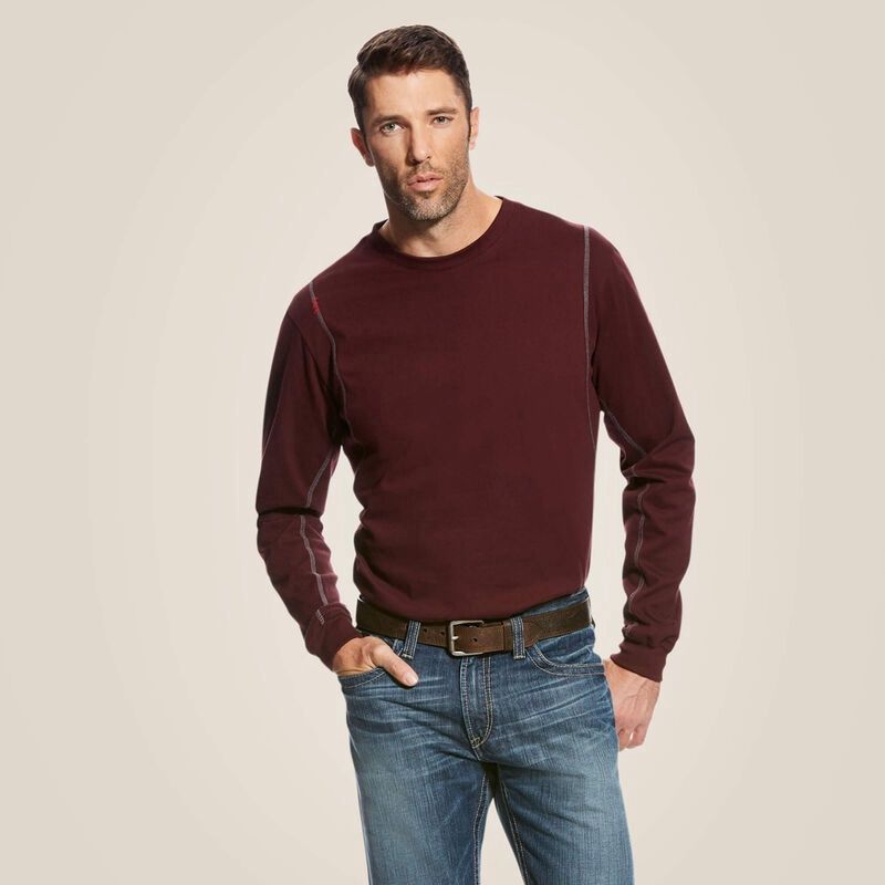 Ariat Men's FR AC Crew Shirt-DC Malbec-DC, Color: Malbec-DC, Size: S, Style: Crew