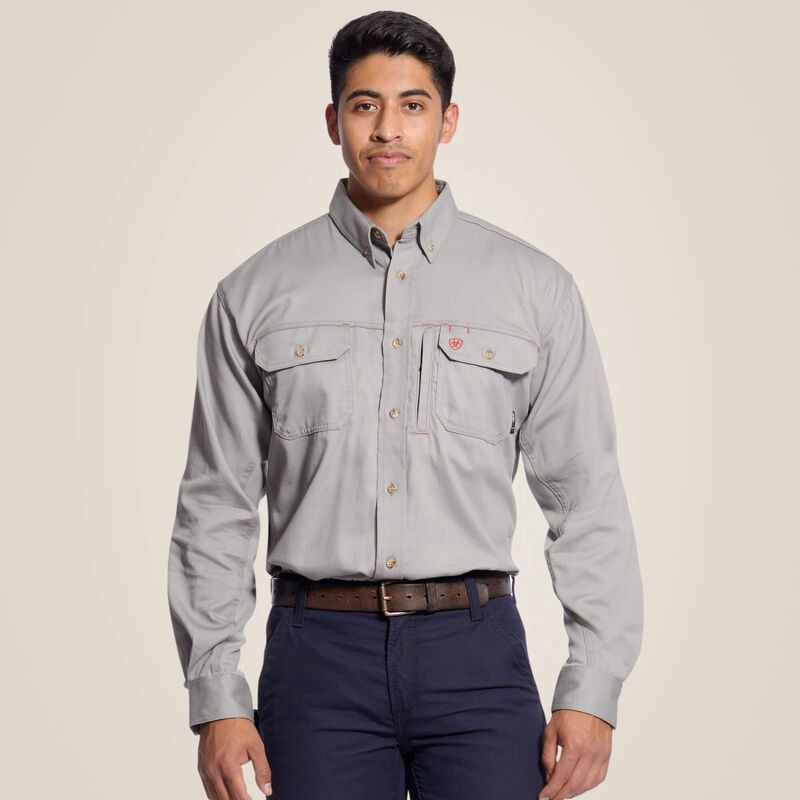 Ariat Men's FR Solid Vent Work Shirt Silver Fox, Color: Silver Fox, Size: S, Style: Button-Up