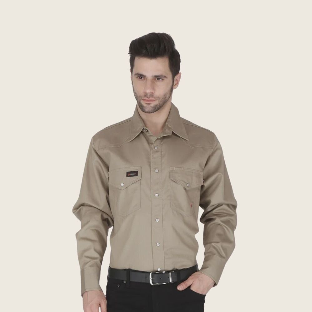 Forge Men's FR Solid Work Shirt Khaki, Color: Khaki, Size: S, Style: Snap