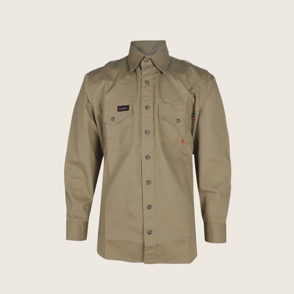 Forge Men's FR Ripstop Shirt Khaki, Color: Khaki, Size: S, Style: Button-Up