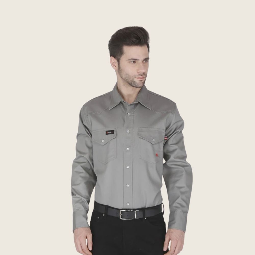 Forge Men's FR Solid Work Shirt Light Grey, Color: Light Grey, Size: S, Style: Snap