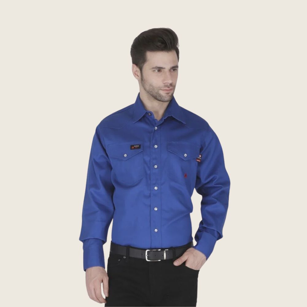 Forge Men's FR Solid Work Shirt Royal Blue, Color: Royal Blue, Size: S, Style: Snap