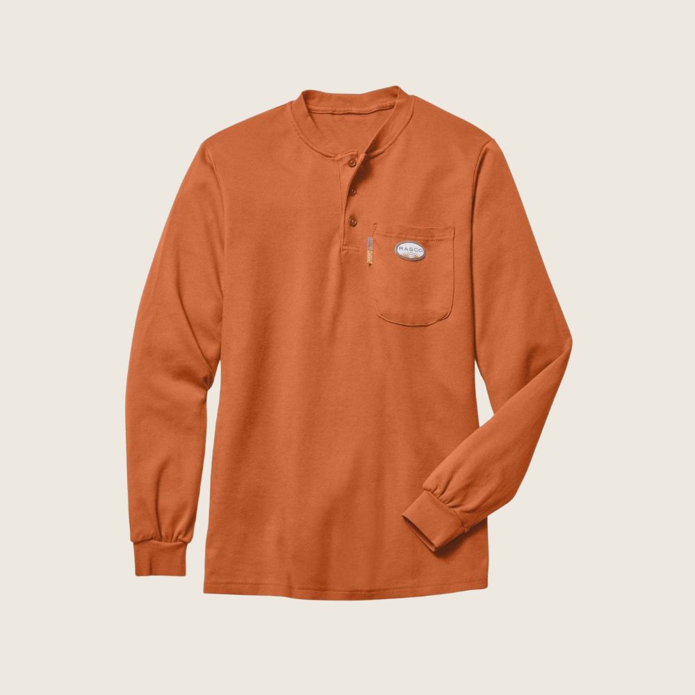Rasco FR Henley Shirt Orange, Color: Orange, Size: S, Style: Henley