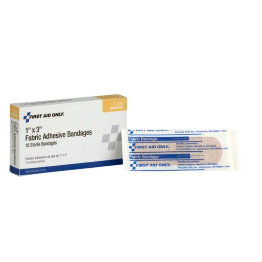 First Aid Only 1"x3" Fabric Bandages, 16 per Box, Size: 16 Count