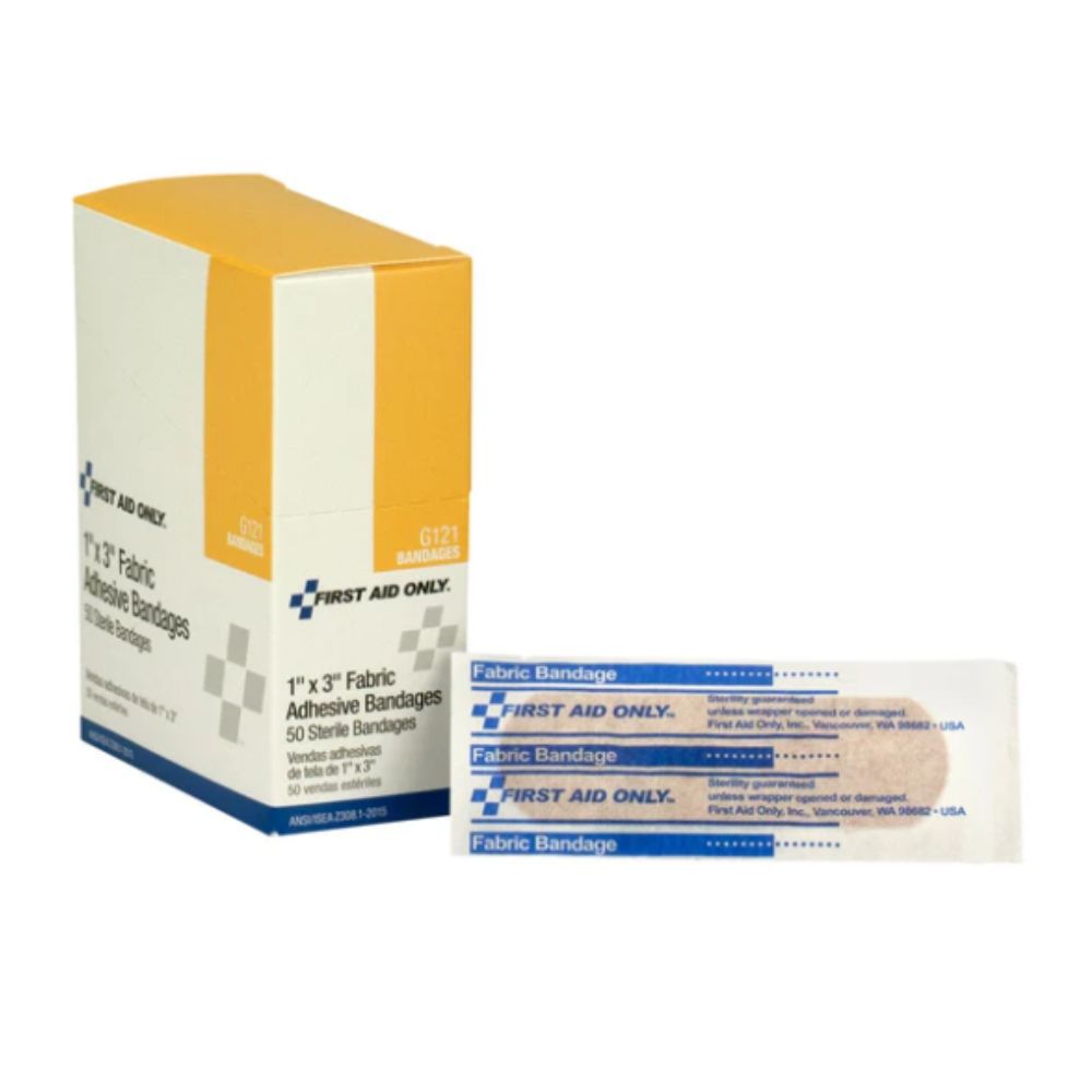 First Aid Only 1"x3" Fabric Bandages, 50 per Box, Size: 50 COUNT