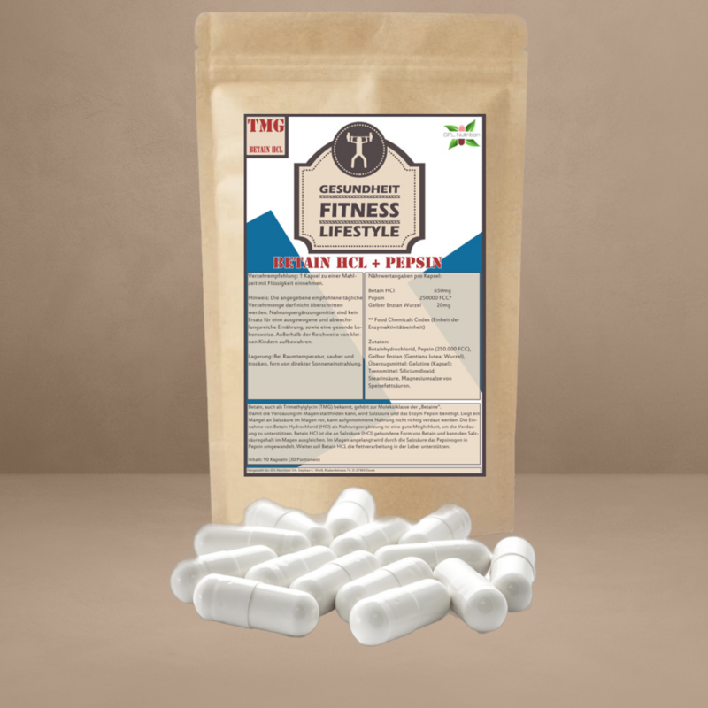 Betain HCL (TMG) + Pepsin + Gelber Enzian 90 Kapseln