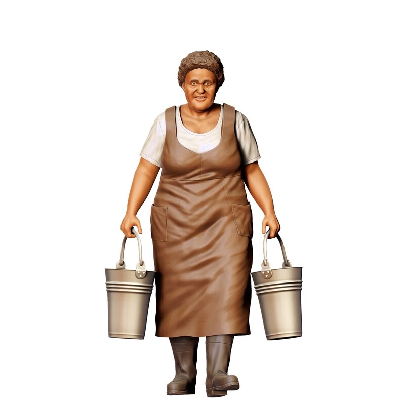 Country woman carrying milk buckets - 3D printed figurine