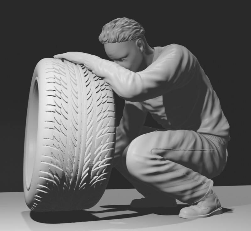 Mechanic changing wheel - 3D printed figurine