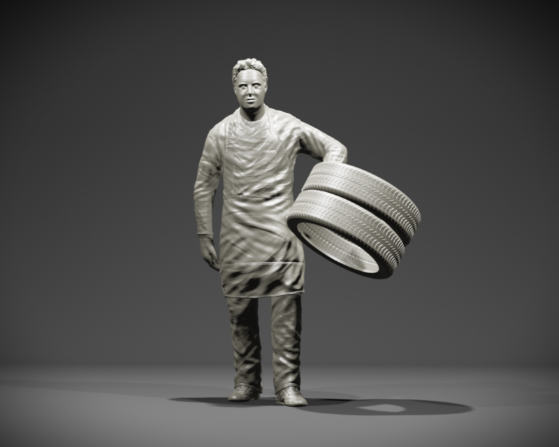 Mechanic carrying tires - 3D printed figurine