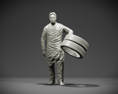 Mechanic carrying tires - 3D printed figurine