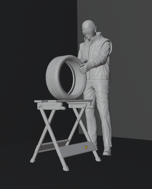 Mechanic smoothing hole in a tire - 3D printed figurine