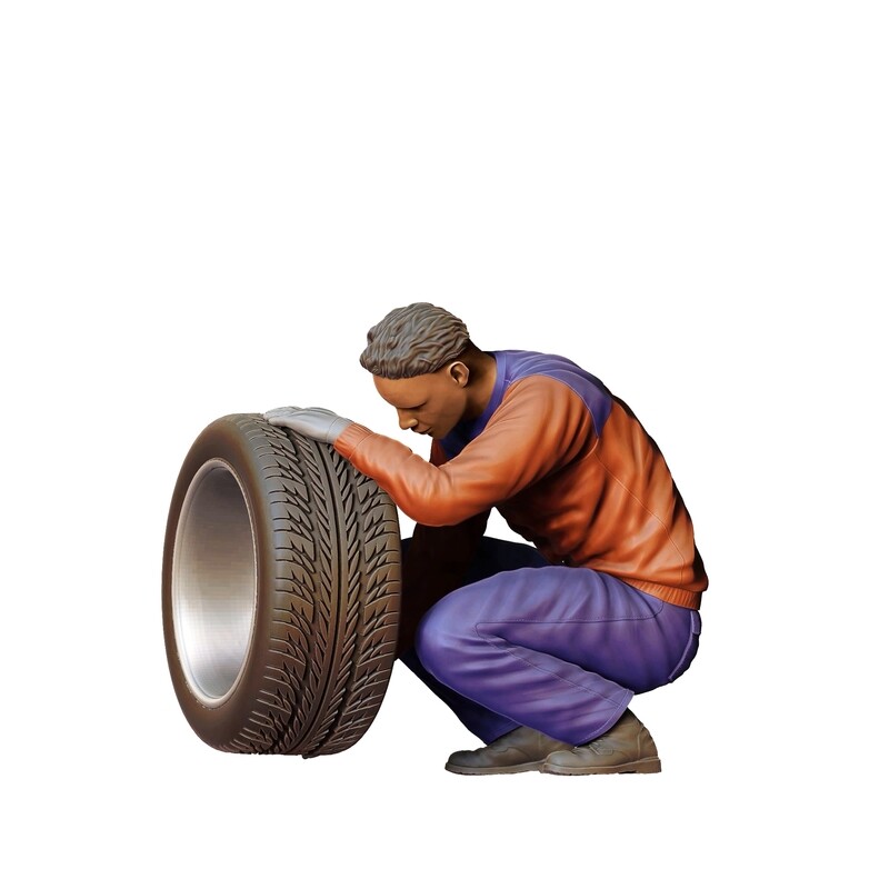 Mechanic changing wheel - 3D printed figurine