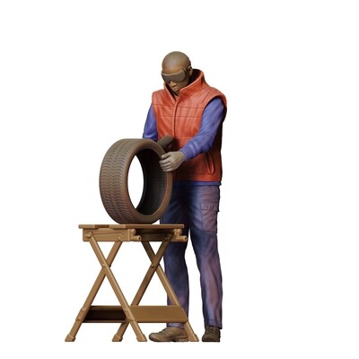 Mechanic smoothing hole in a tire - 3D printed figurine