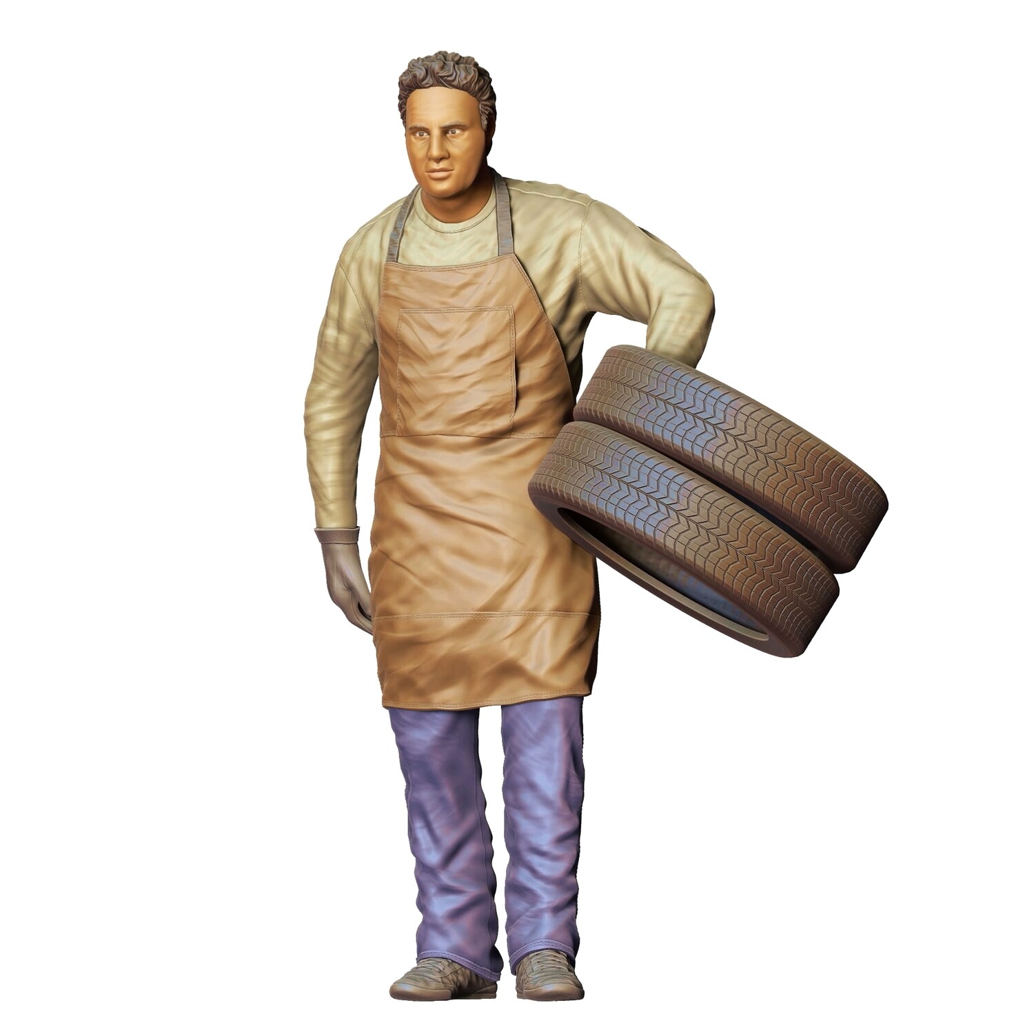 Mechanic carrying tires - 3D printed figurine