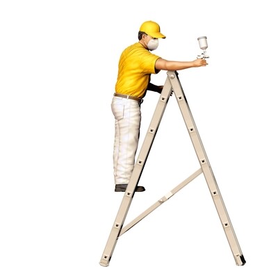 Painter on ladder with spray gun - 3D printed figurine