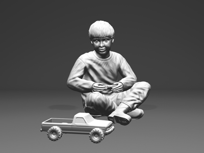 Kid with radio controlled toy truck