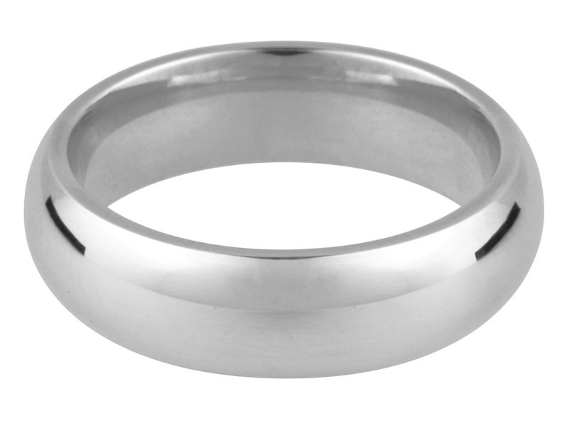 18ct White Gold Court Wedding Ring 6.0mm, UK Hallmarked - Heavy Weight