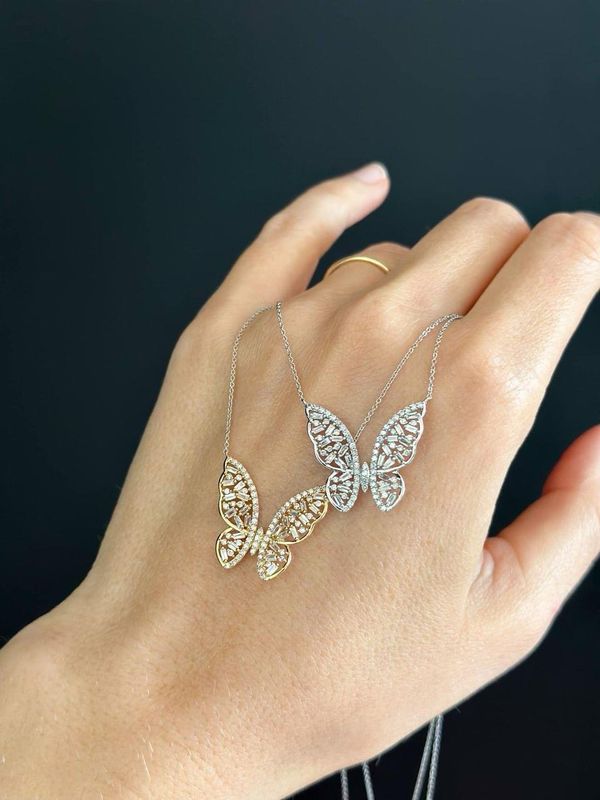 14k White Or Yellow Gold Natural Diamond Butterfly Pendant
