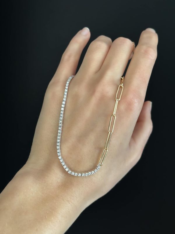 14ct Half and Half Paperclip Chain and Diamond Tennis Necklace