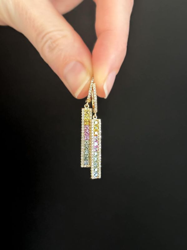 14ct Multi-Colour Natural Sapphire Dangle Earrings