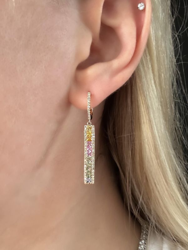 14ct Multi-Colour Natural Sapphire Dangle Earrings