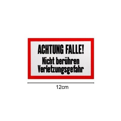 Signaalbord aluminium „Achtung Falle“ maat 12 x 7,5 cm - 1mm dik - ProLoo