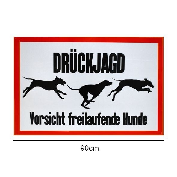 Signaalbord aluminium „Drückjagd – Vorsicht freilaufende Hunde“ maat 60 x 90 cm - 3mm dik - ProLoo