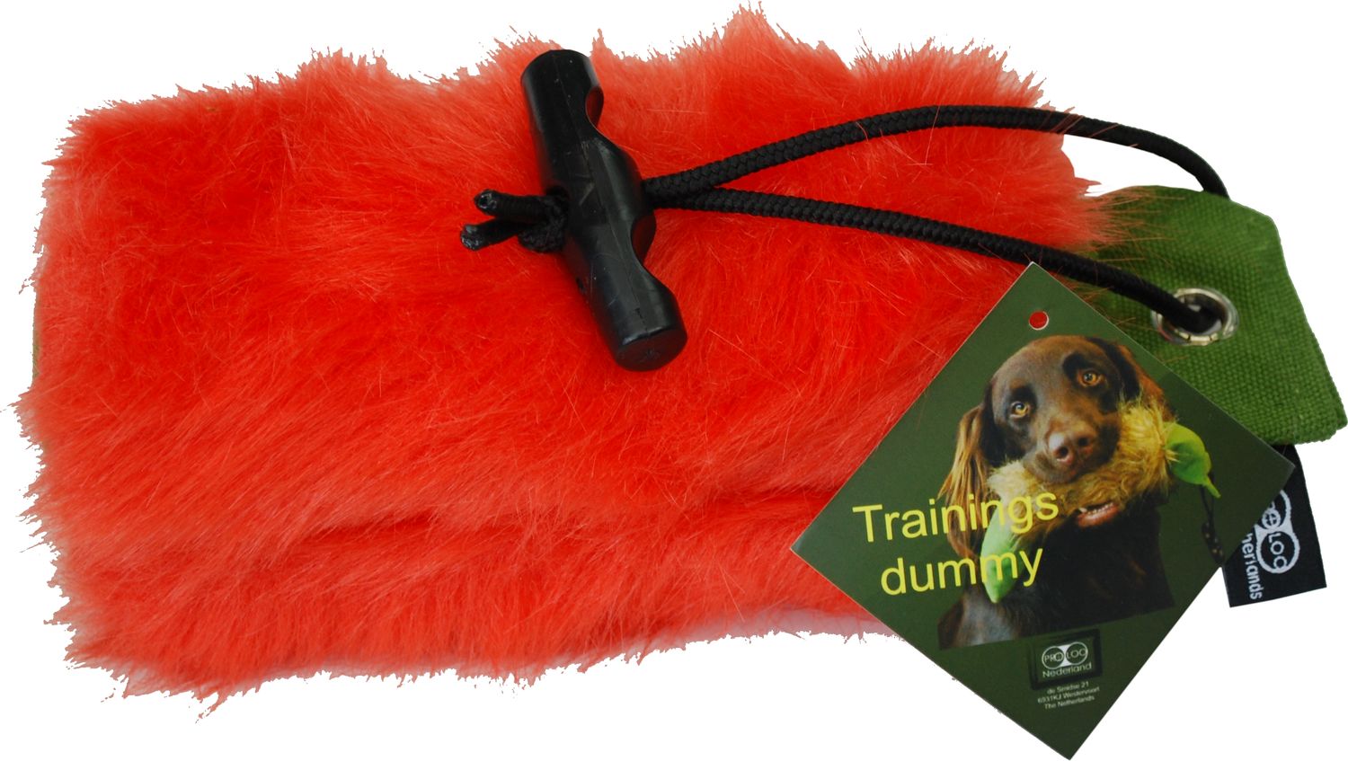 Hondendummy universeel 250grams leger groen canvas/ granulaat vulling en signaal oranje kunstvacht incl. werpkoord