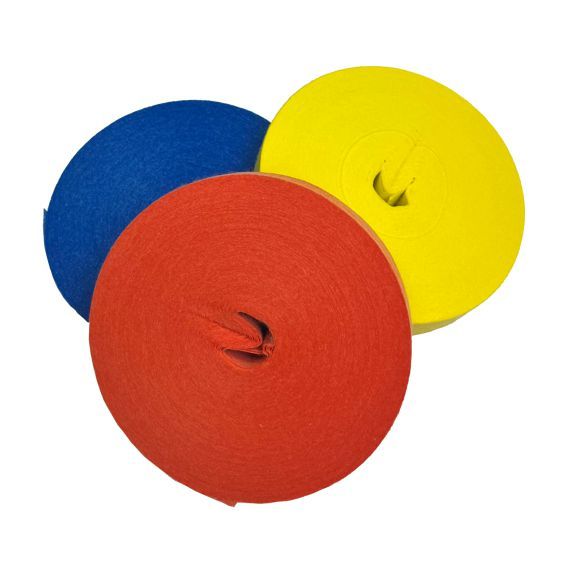 Markeerband papier tbv zweetwerk/ nazoek 20mmx75mtr. Set van 3 rollen blauw, geel, oranje.