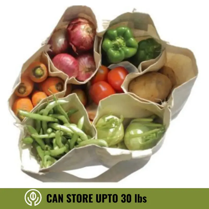 Multi-Pocket 100% Cotton Grocery Tote Bag - Natural