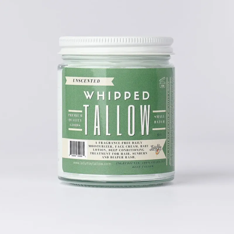 Unscented Whipped Tallow, All Natural Grass Fed Beef Tallow Moisturizer 9 oz