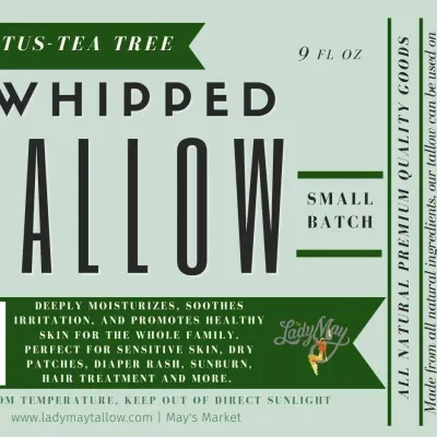 Eucalyptus Tea Tree Whipped Tallow - All Natural Grass Fed Beef Tallow Moisturizer 9 oz