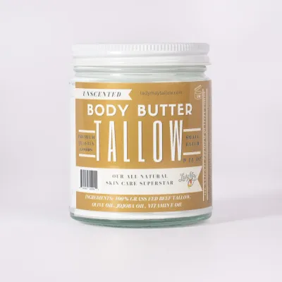 Tallow Body Butter, All Natural Grass Fed Beef Tallow Moisturizer with Vitamin E and Jojoba Oil 9 oz