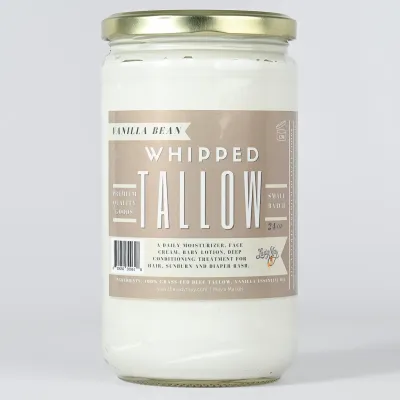 Vanilla Whipped Tallow, All Natural Grass Fed Beef Tallow Moisturizer 24 oz