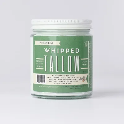 Unscented Whipped Tallow, All Natural Grass Fed Beef Tallow Moisturizer 9 oz