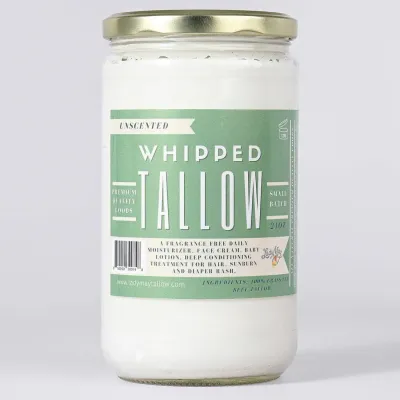 Unscented Whipped Tallow, All Natural Grass Fed Beef Tallow Moisturizer 24 oz