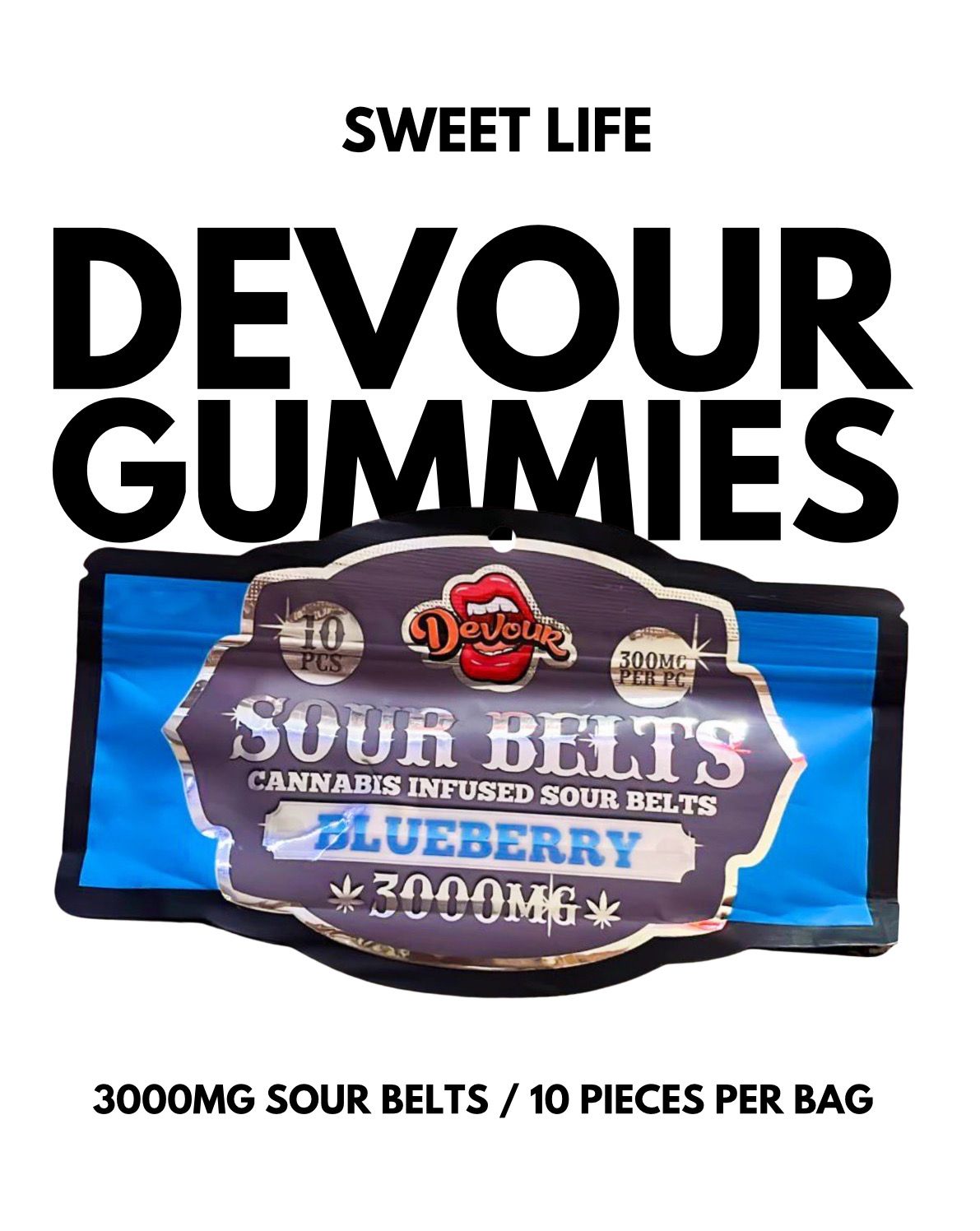 Devour 3000mg Sour Belts / 10 Pieces per bag